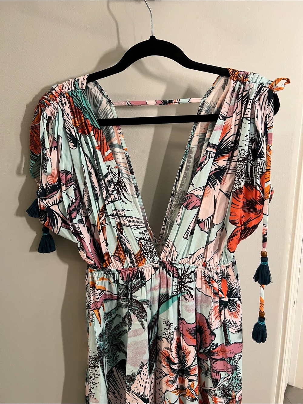 Maaji Aqua and Coral Tropical Print Maxi Dress